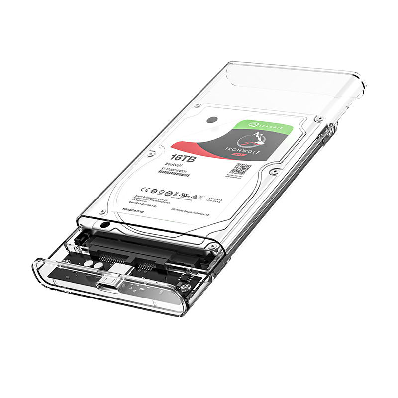 Portable hard drive in a transparent enclosure